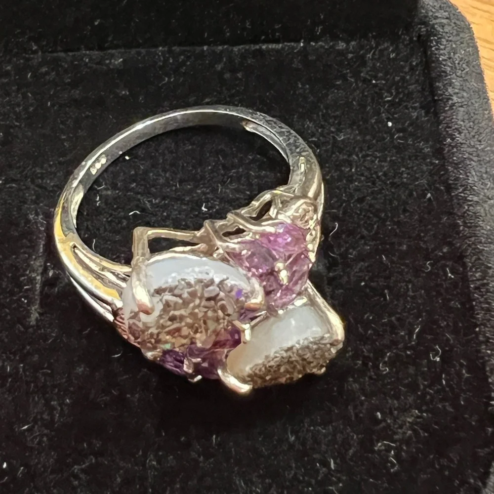 Sterling Silver Purple Cluster Ring - Picture 4 of 7